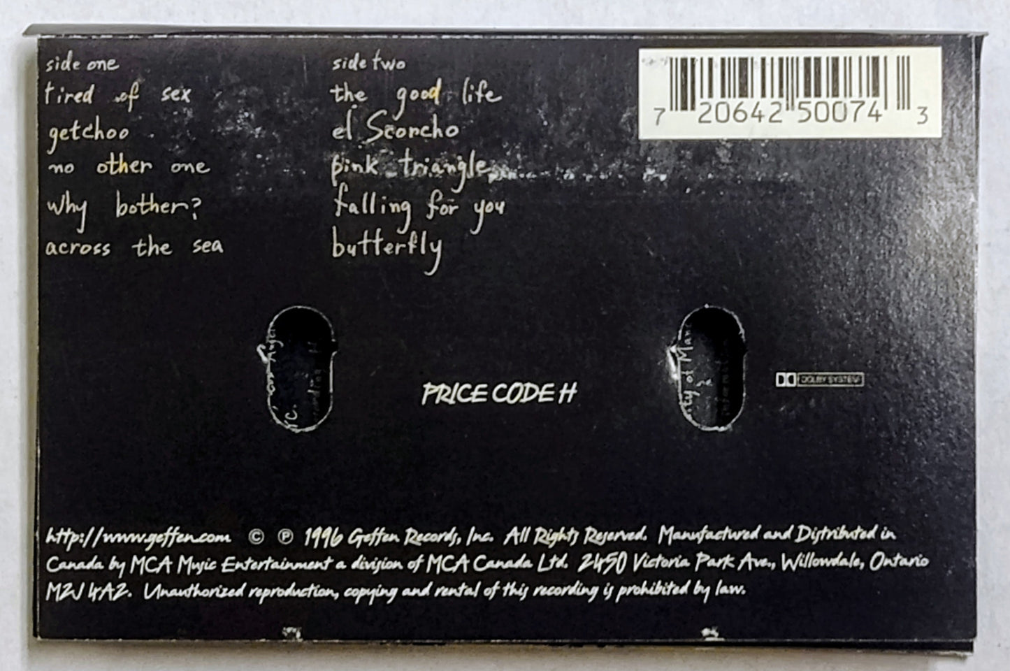 Weezer - “Pinkerton” - CASSETTE TAPE (Canada; black shell) VG/G+