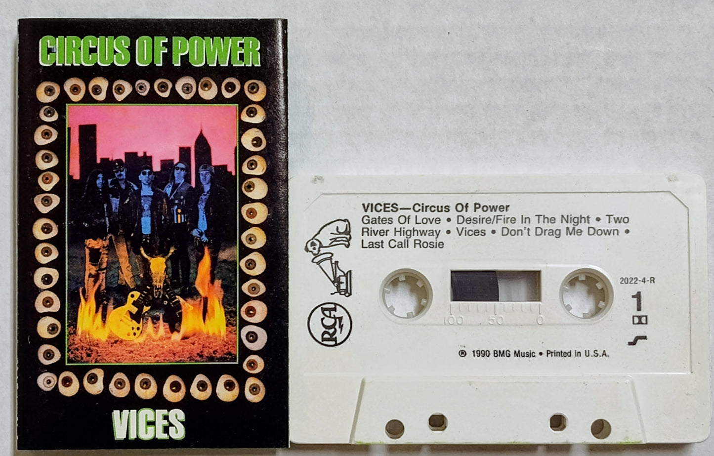 Circus Of Power - “Vices” - CASSETTE TAPE VG/VG+ (Drill hole in spine of j card)