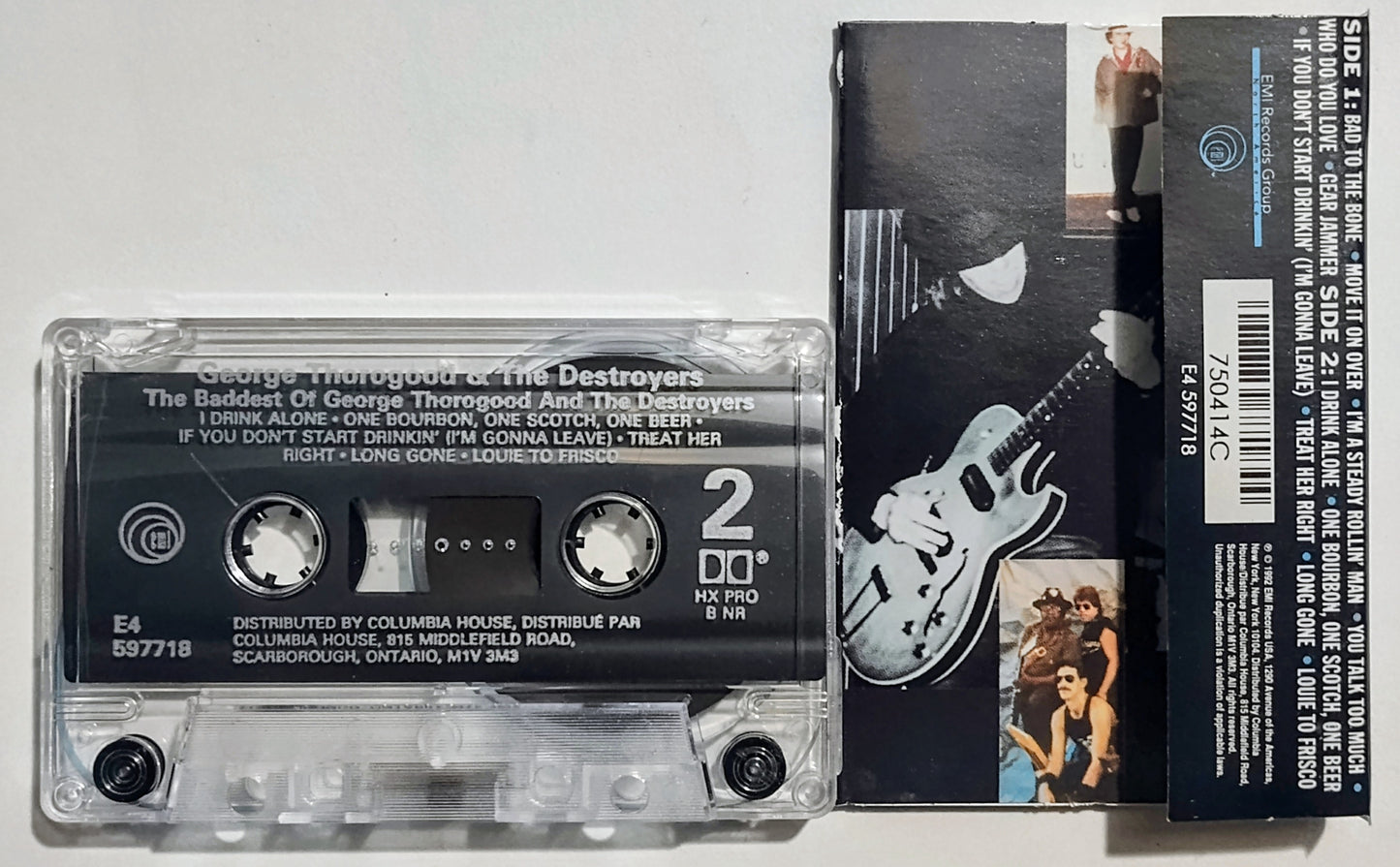 George Thorogood & The Destroyers - "The Baddest Of George Thorogood & The Destroyers" - CASSETTE TAPE (Canada; clear shell; DOLBY HX PRO) VG+/VG+