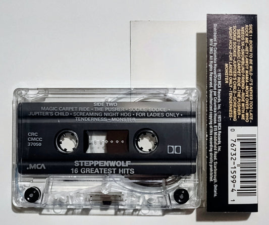 Steppenwolf - "16 Greatest Hits" - CASSETTE TAPE (Canada; clear shell; DOLBY HX PRO) VG+/VG