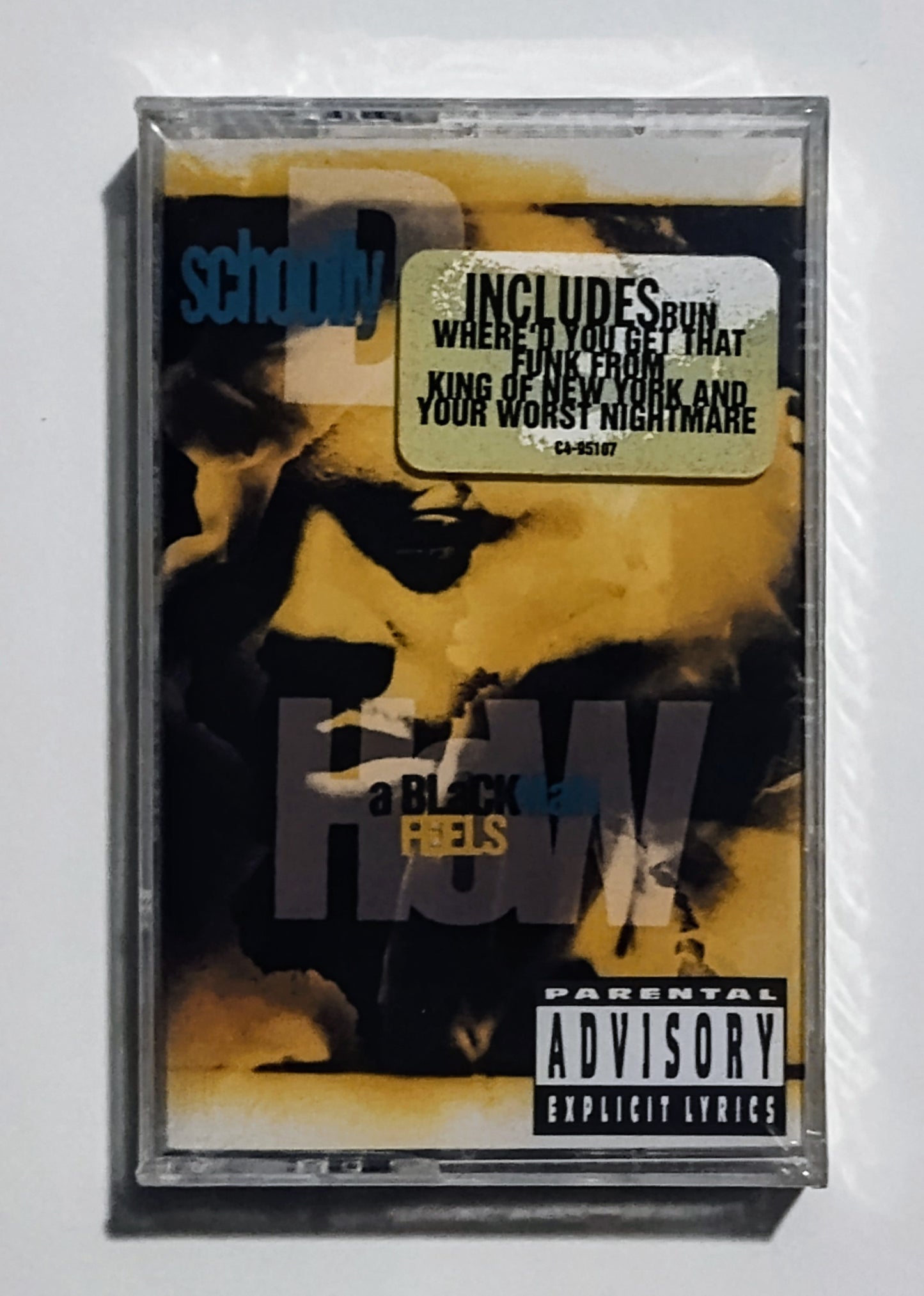 Schooly D - "How A Blackman Feels" - CASSETTE TAPE (XDR; DOLBY HX PRO B NR) VG+/M (Sealed w/drill hole thru spine)