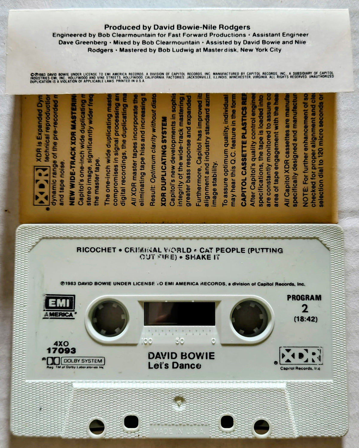 David Bowie - “Let’s Dance” - CASSETTE TAPE VG/G+