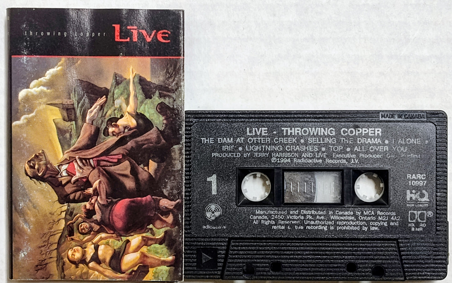Live - "Throwing Copper" - CASSETTE TAPE (Canada; Black Shell) G/VG (Water damaged j card)