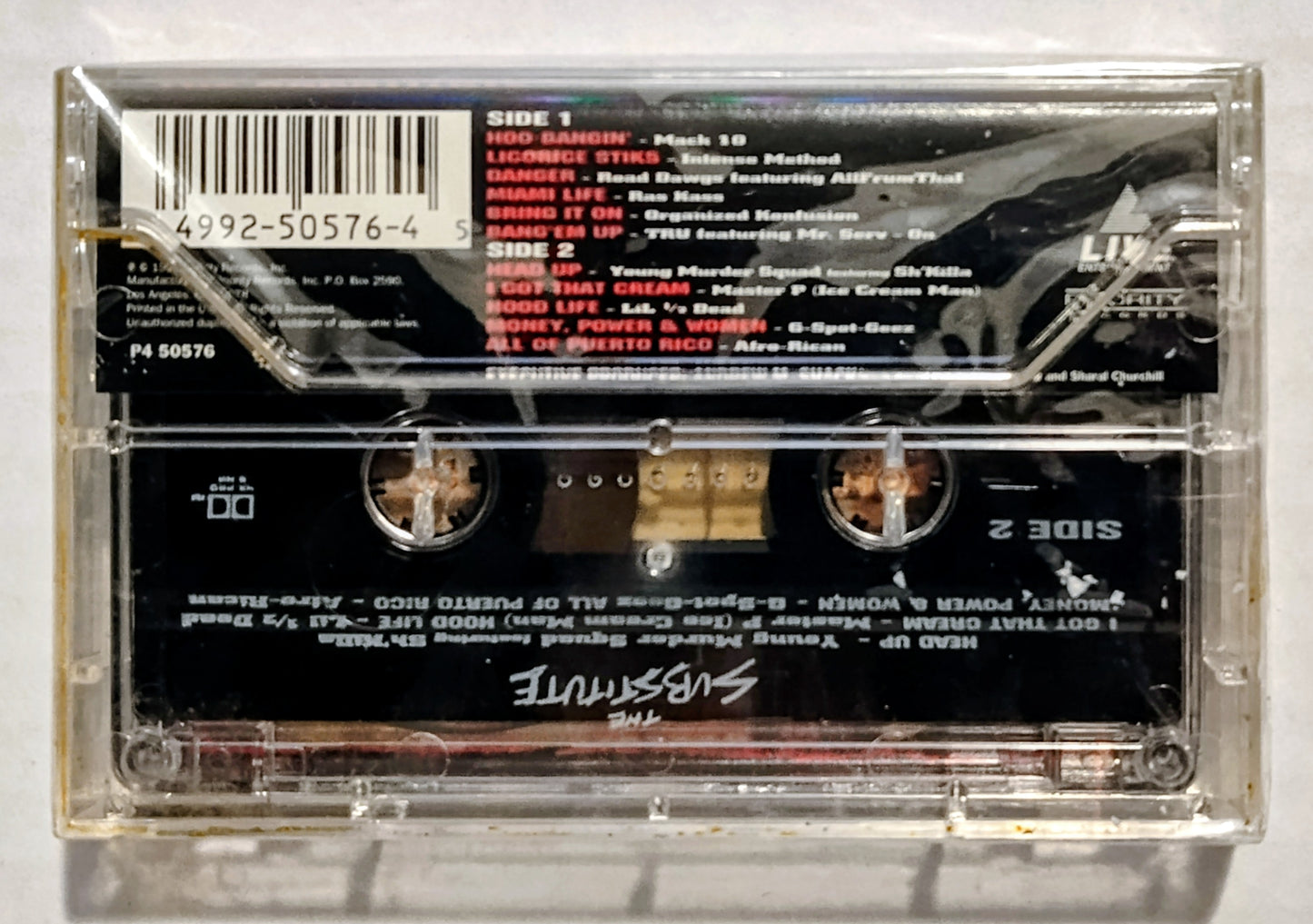 Various Artists - “The Substitute Original Motion Picture Soundtrack” - CASSETTE TAPE VG+/M (Sealed with hype sticker; tiny crack in spine; tiny drill hole through spine of case and j card)