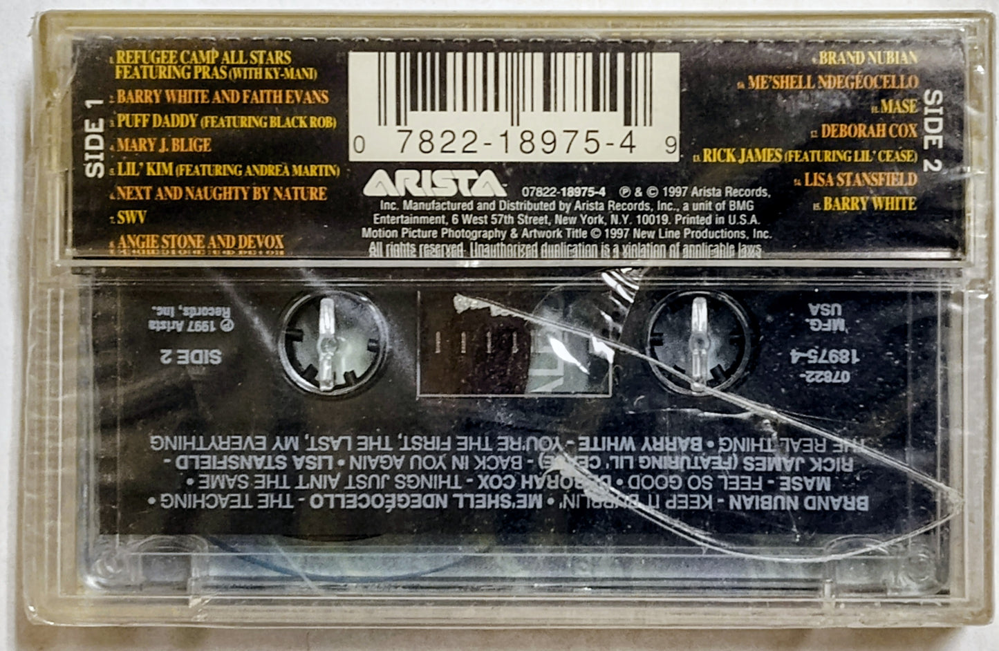 Various Artists - “Money Talks Soundtrack” - CASSETTE TAPE VG+/M (Sealed; Large cracks and broken seal on back of case)