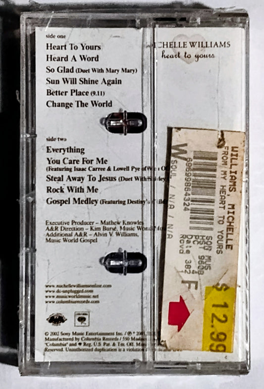 Michelle Williams (Destiny's Child) - “Heart To Yours” - CASSETTE TAPE VG+/M (Sealed with hype sticker; large crack across cover; tiny tears in cellophane; security device attached; original price tag attached)