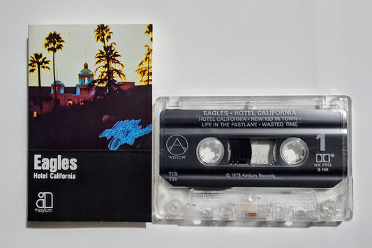 Eagles - "Hotel California" - CASSETTE TAPE (Canada; clear shell; Columbia House; DOLBY HX PRO B NR) VG+/VG+