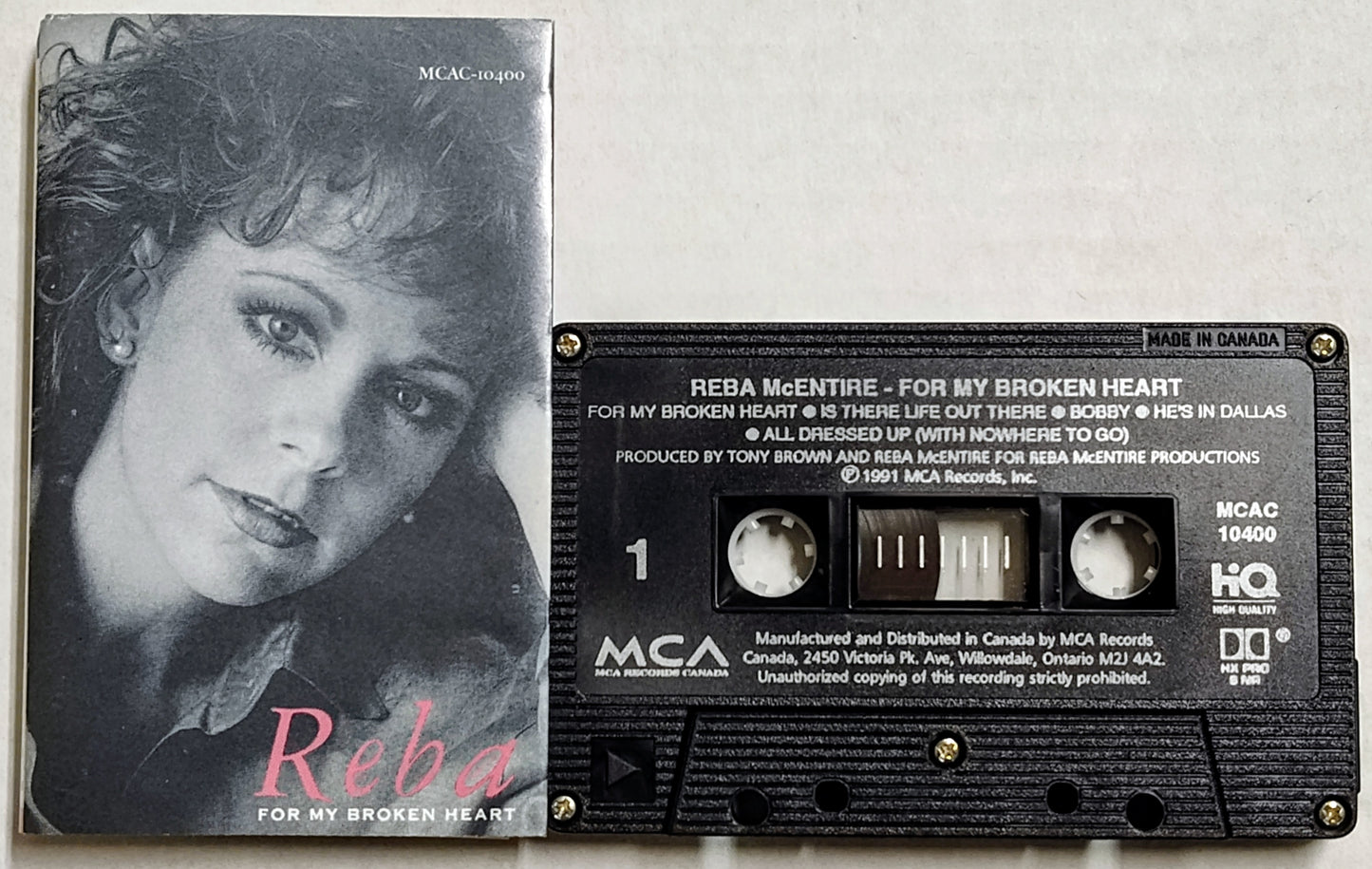 Reba McEntire - “For My Broken Heart” - CASSETTE TAPE (Canada; black shell) VG/VG+