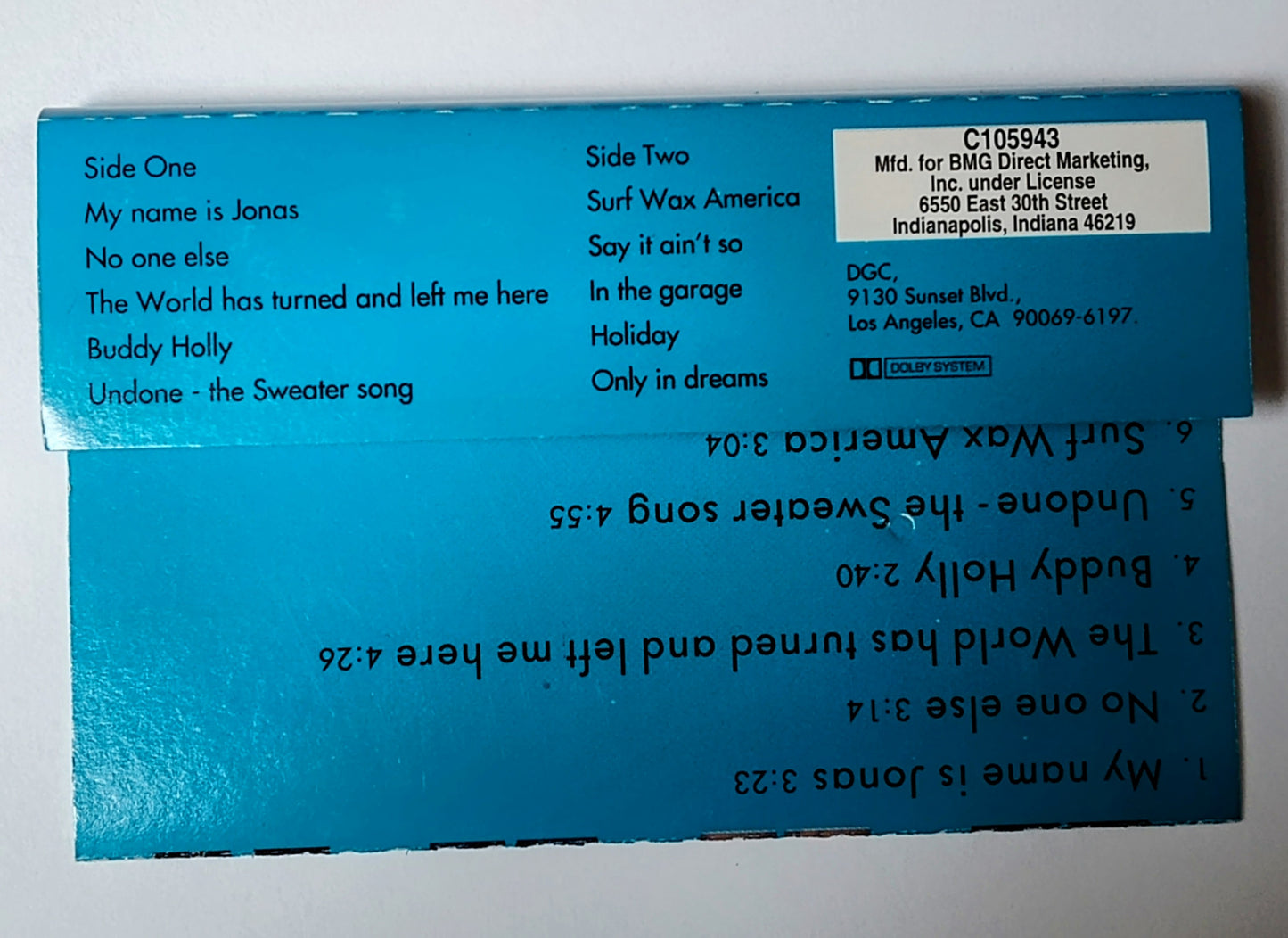 Weezer - "Weezer (aka "The Blue Album")" - CASSETTE TAPE (BMG Club; DOLBY HX PRO B NR) G+/G+