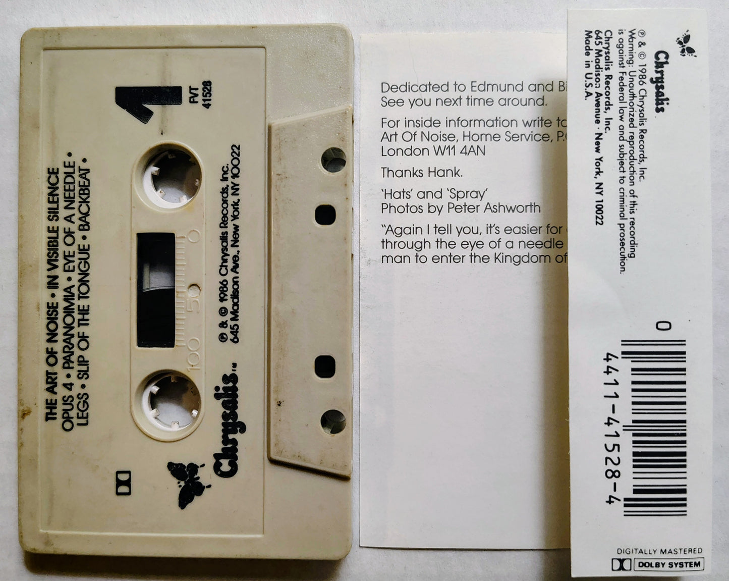 Art Of Noise, The - “In Visible Silence” - CASSETTE TAPE VG+/G+