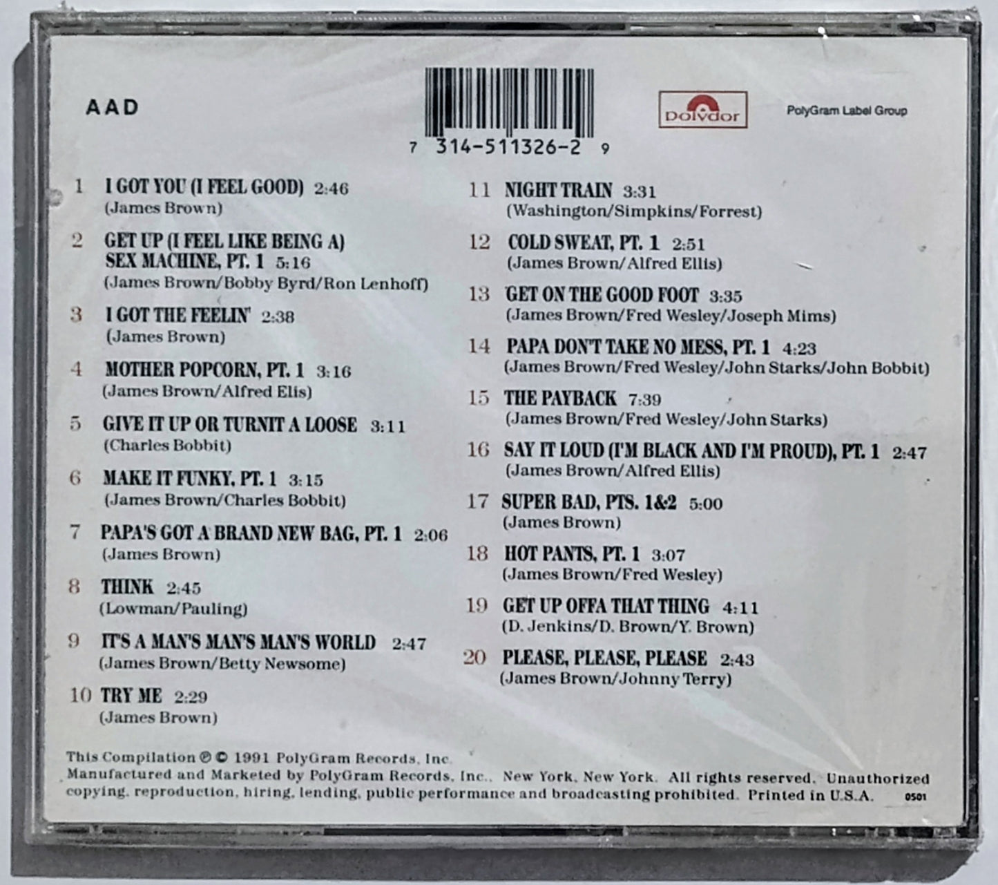 James Brown - “20 All Time Greatest Hits!” - COMPACT DISC M/M (Sealed; crinkly cellophane-not cracked!)