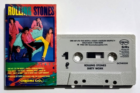 Rolling Stones - "Dirty Work" - CASSETTE TAPE (Chrome; DOLBY) G+/VG+ (Water damaged j card)