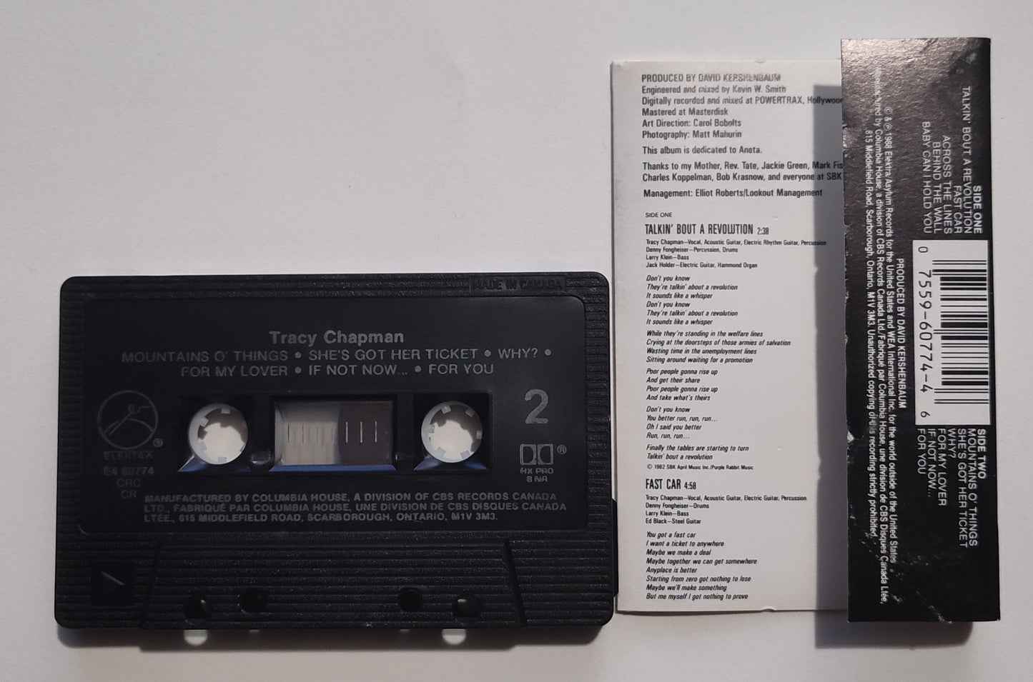 Tracy Chapman - "Tracy Chapman" - CASSETTE TAPE (Canada; black shell; DOLBY HX PRO B NR) VG/VG+