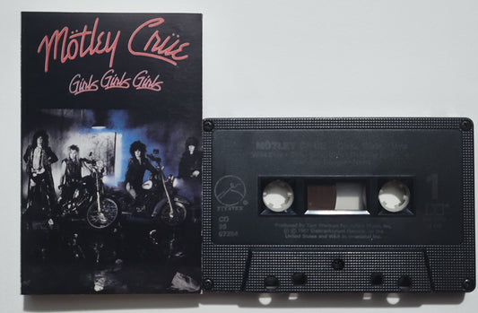 Mötley Crüe - "Girls, Girls, Girls" - CASSETTE TAPE (Canada; Black shell; DOLBY HX PRO B NR) VG+/VG