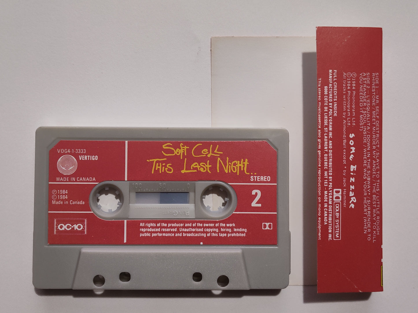Soft Cell - "This Last Night..." - CASSETTE TAPE (Canada; red paper labels; drill thru spine) VG+/NM