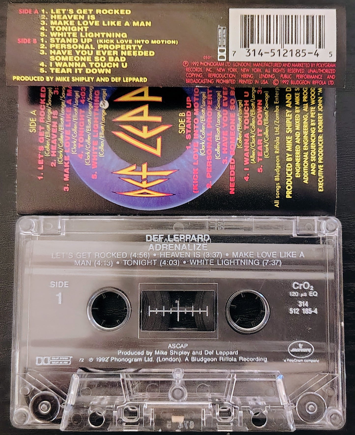 Def Leppard - "Adrenalize" - CASSETTE TAPE VG+/VG+