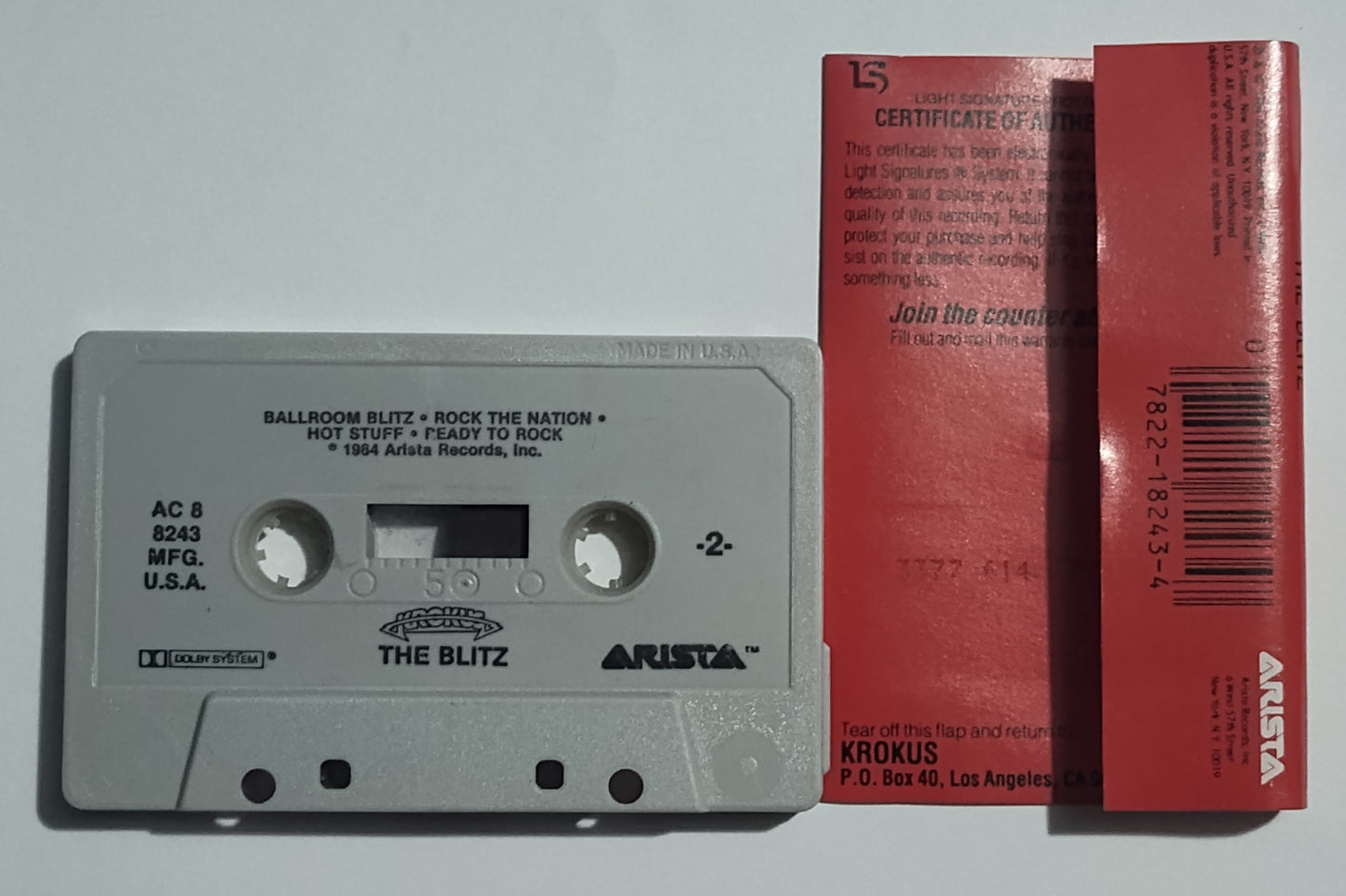 Krokus - "The Blitz " - CASSETTE TAPE (DOLBY; Original orange case) VG/VG+