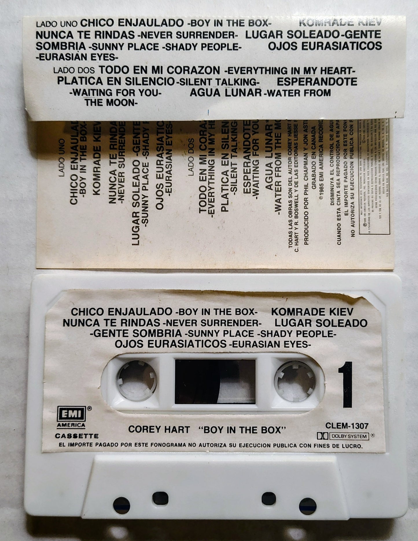 Corey Hart - “Boy In The Box” - CASSETTE TAPE VG/G+