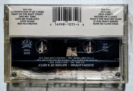 Queen Latifah - “Nature Of A Sista’” - CASSETTE TAPE VG+/M (Sealed; small tear in lower right corner; cellophane on underside has come slightly loose; 2 inch crack in back of case)