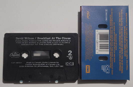 David Wilcox - "Breakfast At The Circus" - CASSETTE TAPE (Canada; black shell; XDR; DOLBY HX PRO B NR) VG+/VG+