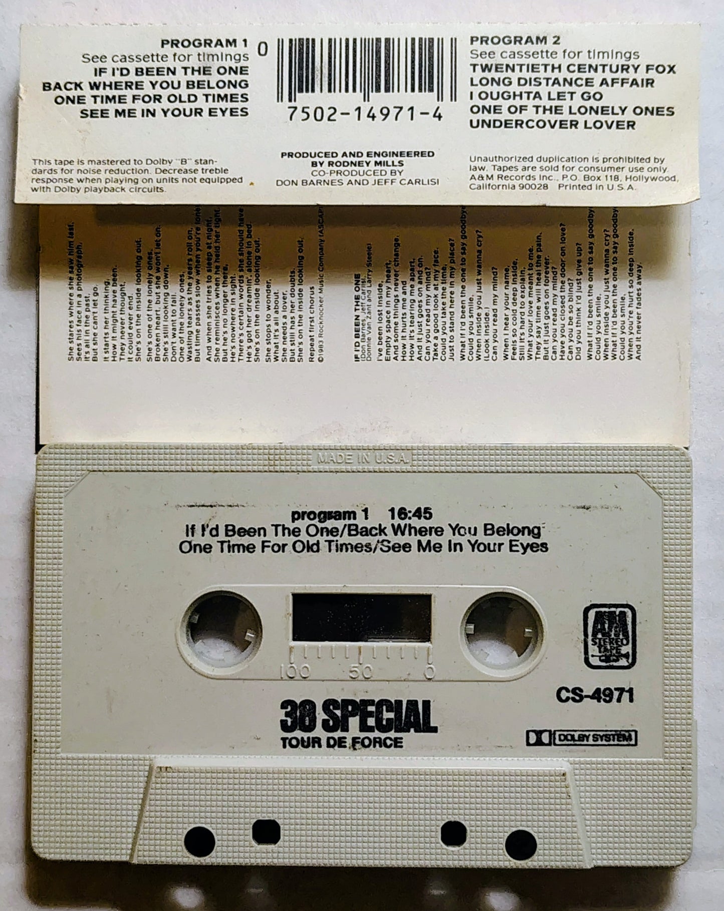 38 Special - “Tour De Force” - CASSETTE TAPE VG/VG