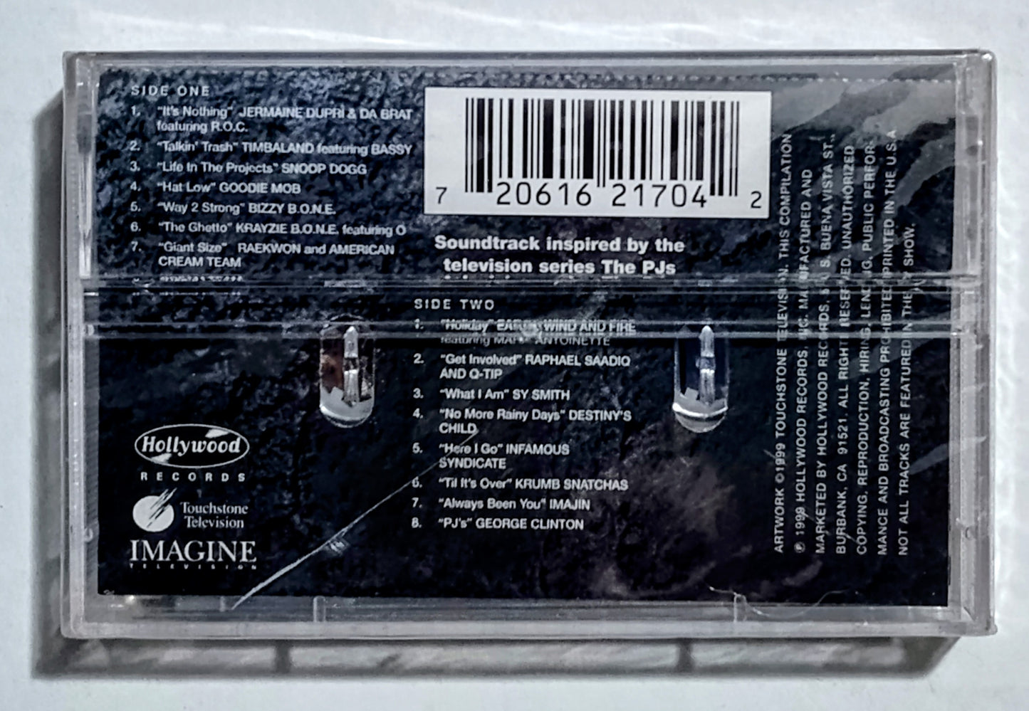 Various Artists - “Music From The PJs” - CASSETTE TAPE VG+/M (Sealed; j card is somehow torn at upper spine; large crack on back of case)