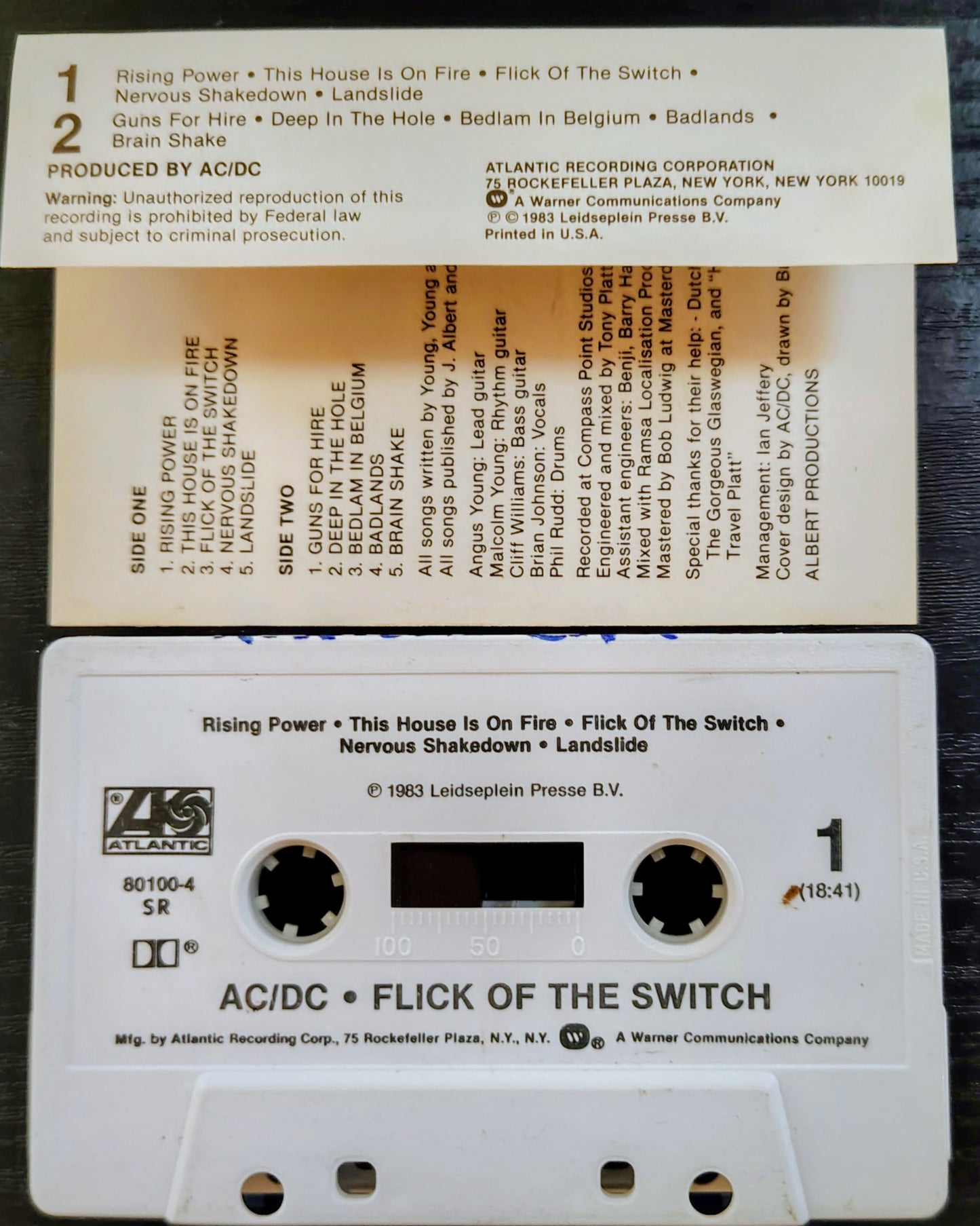 AC/DC - “A Flick Of The Switch” - CASSETTE TAPE VG/VG
