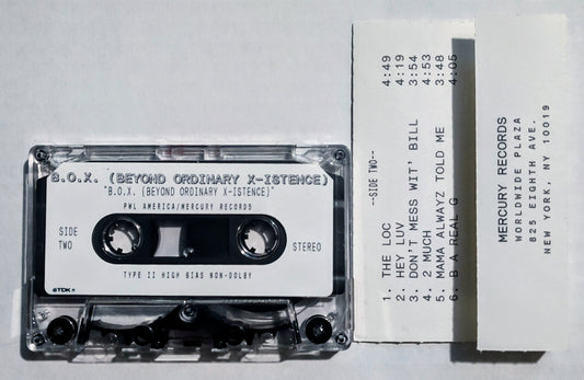 B.O.X. - "(Beyond Ordinary X-Istence)" (Advance Copy) - CASSETTE TAPE VG+/NM [Los Angeles, CA]