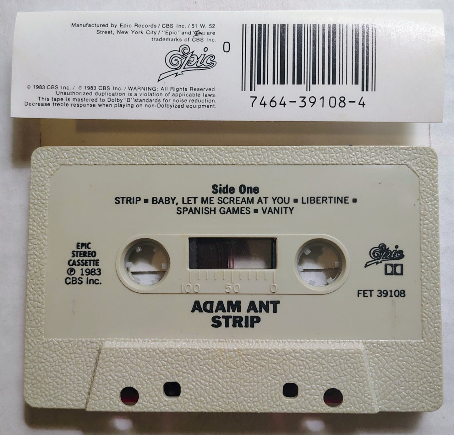Adam Ant - “Strip” - CASSETTE TAPE VG/VG