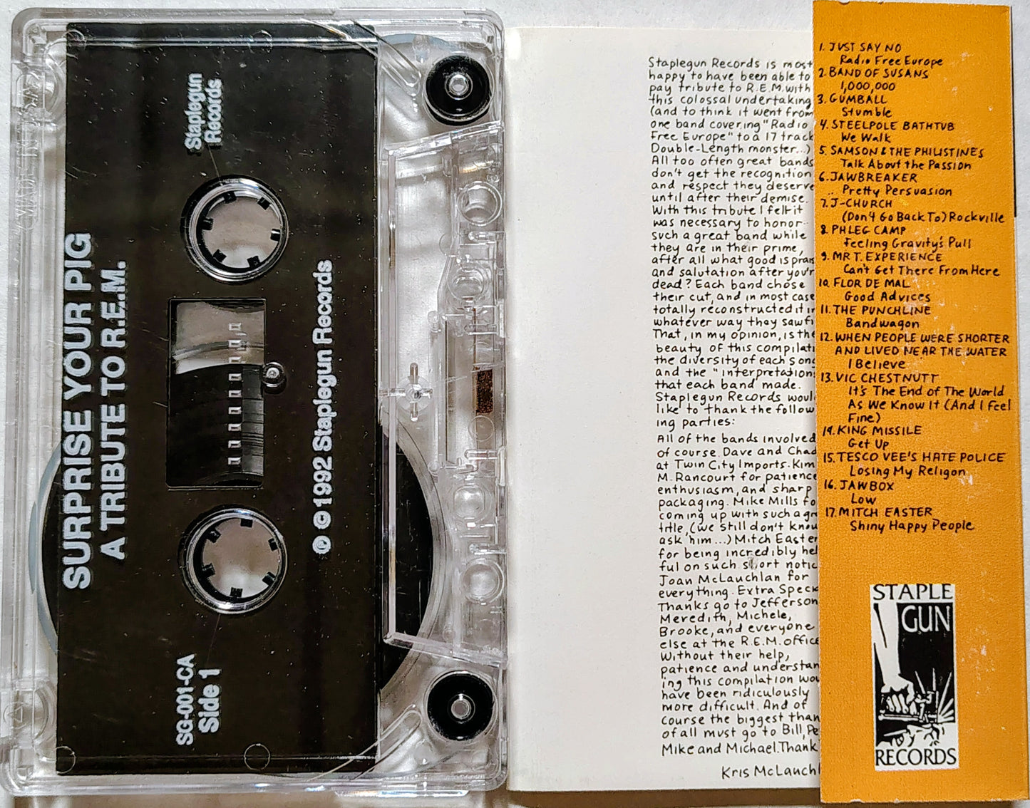 Various Artists - "Surprise Your Pig: A Tribute to REM" - INDIE CASSETTE TAPE VG+/VG+