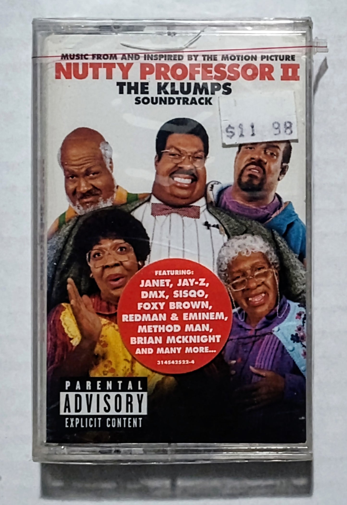 Various Artists - “Music From And Inspired By The Motion Picture Nutty Professor II The Klumps Soundtrack” - CASSETTE TAPE NM/M (Sealed with hype sticker; cracks in front and back of case)