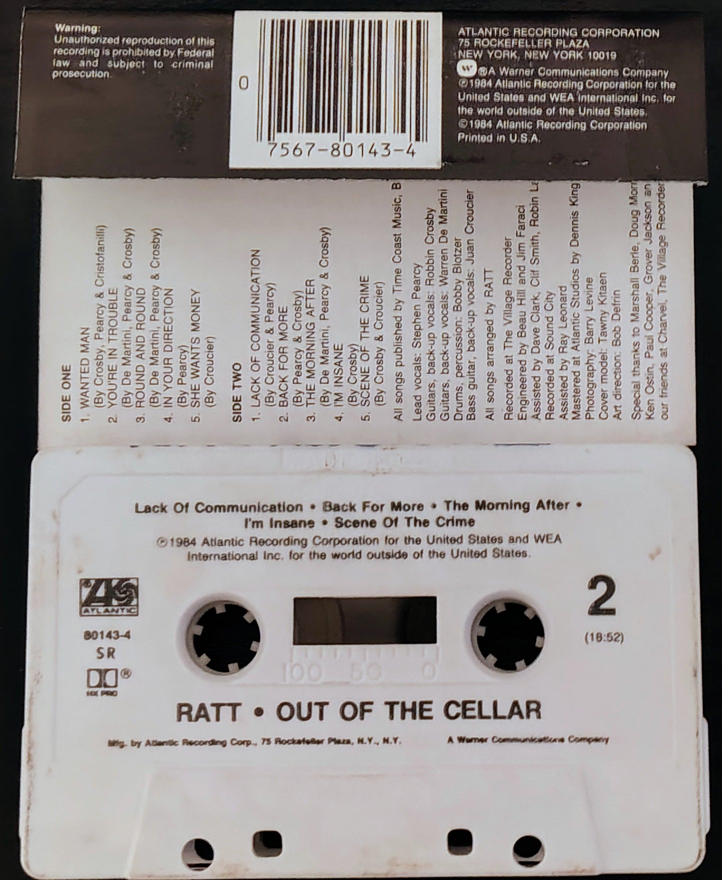 Ratt - "Out Of The Cellar" - CASSETTE TAPE VG/G+