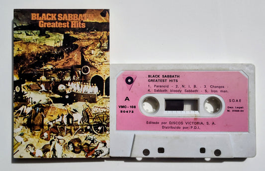 Black Sabbath - "Greatest Hits" - CASSETTE TAPE (Pink paper labels) NM/VG+