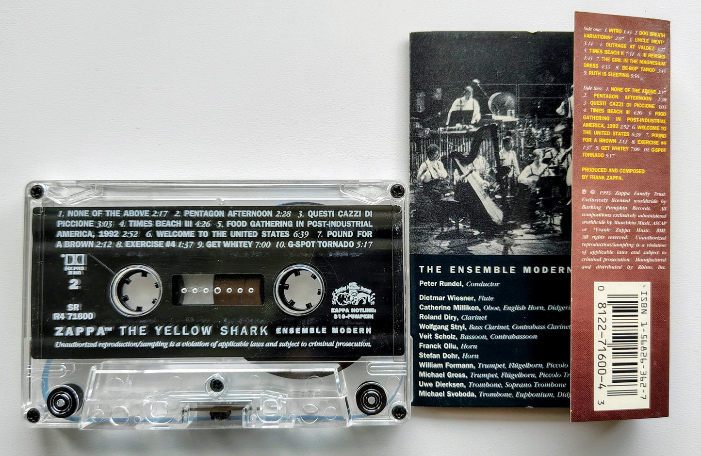 Frank Zappa Ensemble Modern "The Yellow Shark" - CASSETTE TAPE VG+/VG+. *🔥*