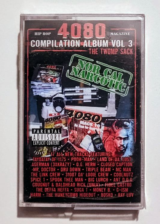 Various Artists - "4080 Hip Hop Magazine Compilation Album Vol 3: The Twomp Sack" - CASSETTE TAPE VG+/M (Sealed; broken case; broken seal)