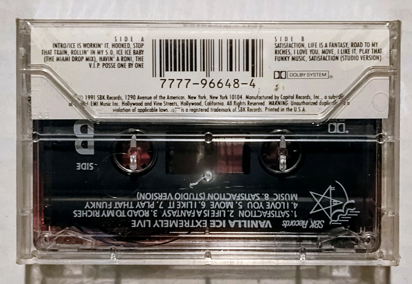 Vanilla Ice - “Extremely Live” - CASSETTE TAPE NM/M (Sealed with worn hype sticker; scratchy cellophane; small cracks on back and spin of case)