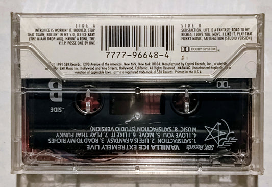 Vanilla Ice - “Extremely Live” - CASSETTE TAPE NM/M (Sealed with worn hype sticker; scratchy cellophane; small cracks on back and spin of case)