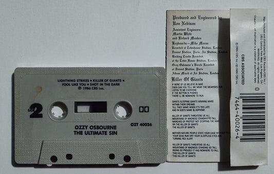 Ozzy Osbourne - "The Ultimate Sin" - CASSETTE TAPE (DOLBY) G/VG (Walter damaged j card)