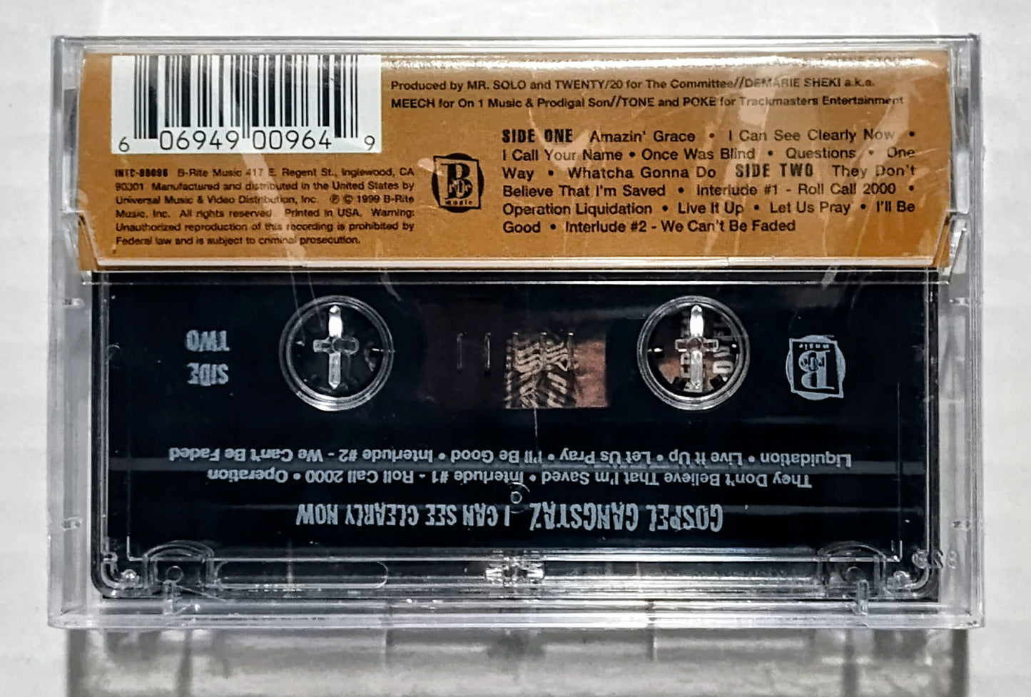 Gospel Gangstaz - “I Can See Clearly Now” - CASSETTE TAPE M/VG+ (Sealed; it appears the cassette shell somehow has a crack in it, shouldn’t affect play.)