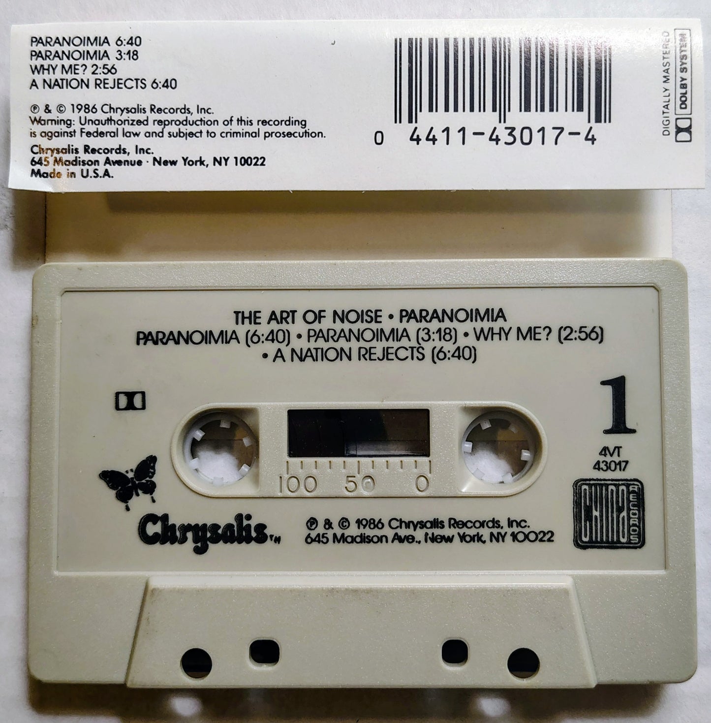 Art Of Noise, The - “Paranoimia” - CASSETTE TAPE VG/VG+