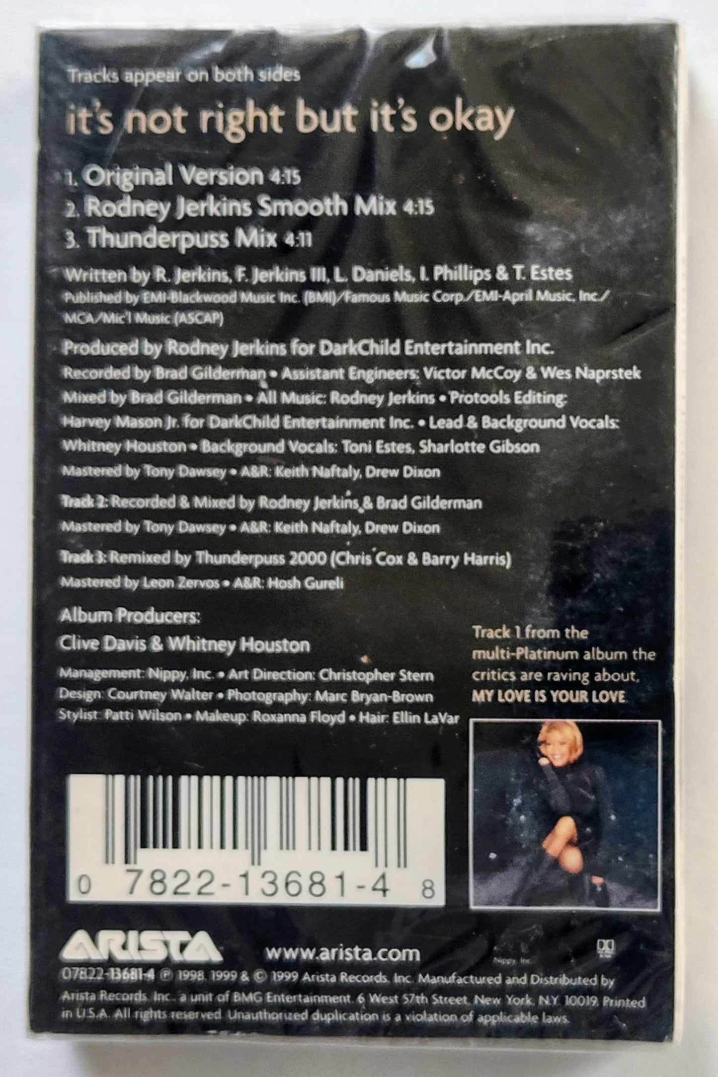 Whitney Houston - "It's Not Right But It's Okay" - CASSETTE TAPE (Single) VG+/M (Sealed; light shelf wear)