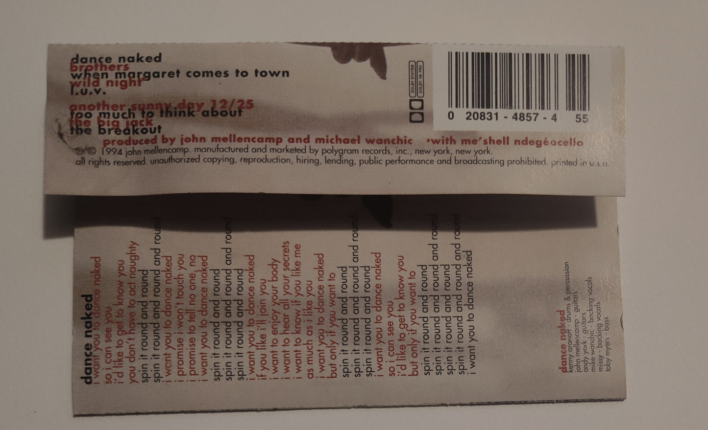 John Mellencamp - "Dance Naked" - CASSETTE TAPE (Chrome; DOLBY) VG+/VG+