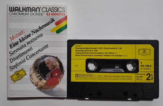 Mozart - "Walkman Classics: Eine Kleine Nachtmusik / Serenata Notturna / Divertimenti / Sinfonia Concertante" - CASSETTE TAPE (Chrome; DOLBY) NM/NM