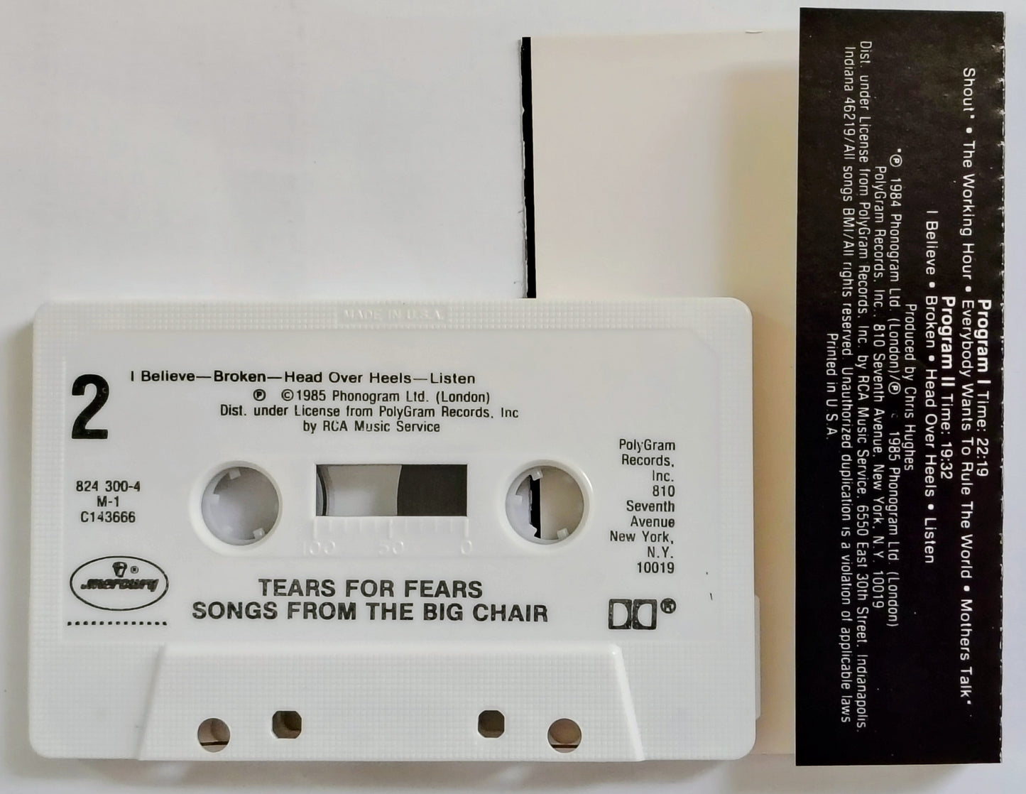 Tears For Fears - "Songs From The Big Chair" - CASSETTE TAPE (RCA Club) VG+/VG+