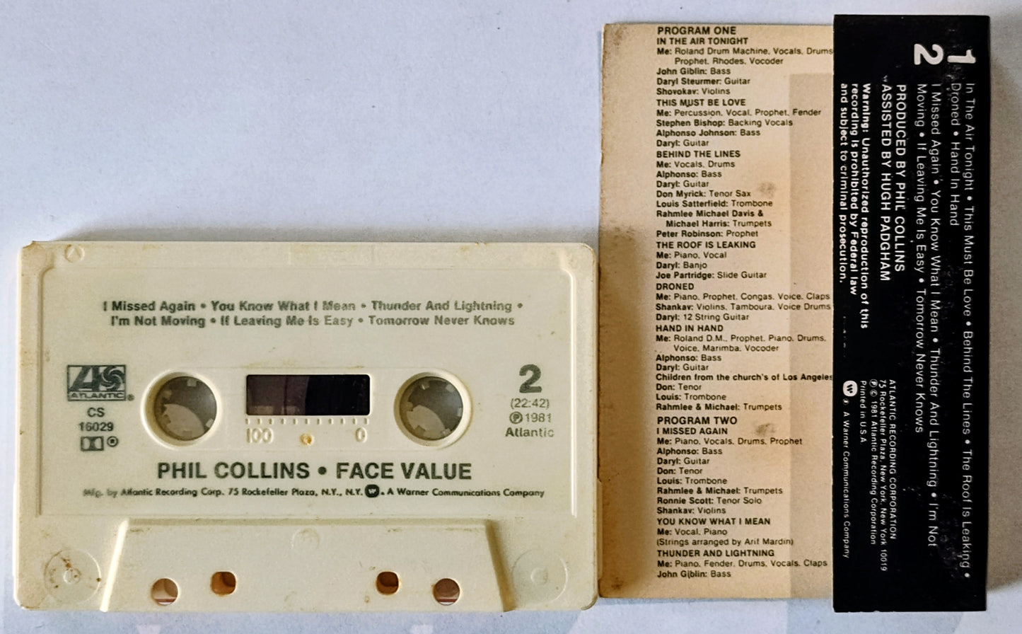 Phil Collins - “Face Value” - CASSETTE TAPE G+/G+