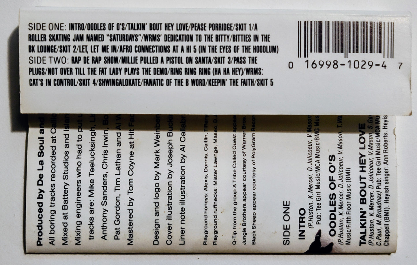 De La Soul - "De La Soul Is Dead" - CASSETTE TAPE VG+/VG (Scratchy shell)