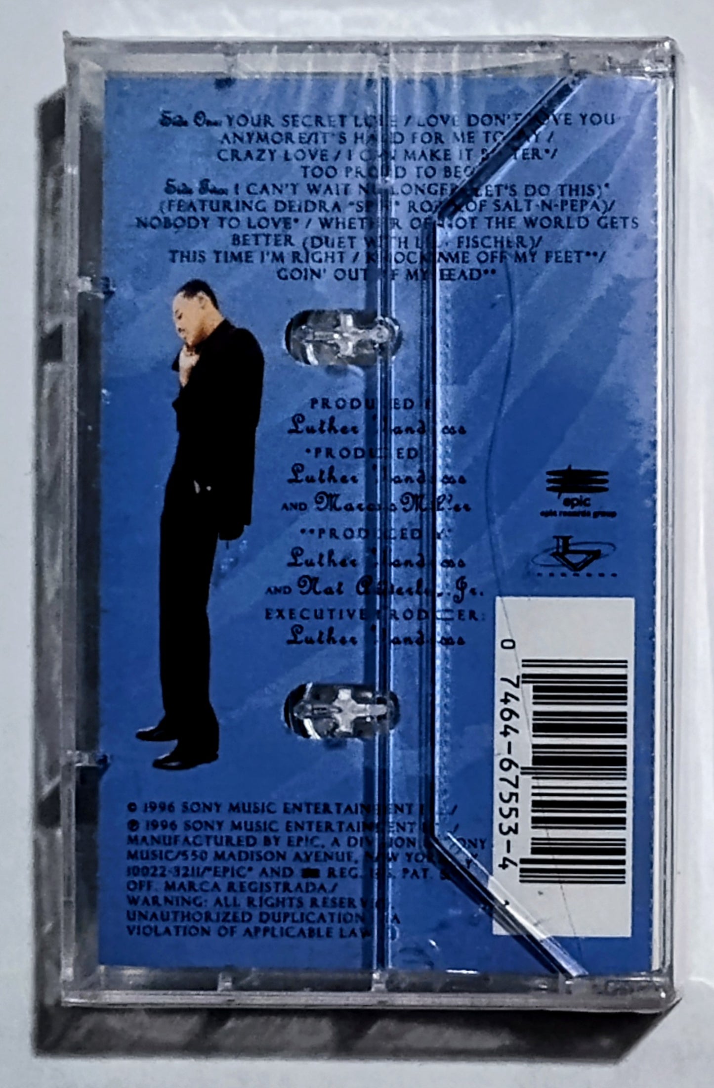 Luther Vandross - “Your Secret Love” - CASSETTE TAPE NM/M (Sealed with hype sticker; cracked front and back of case)