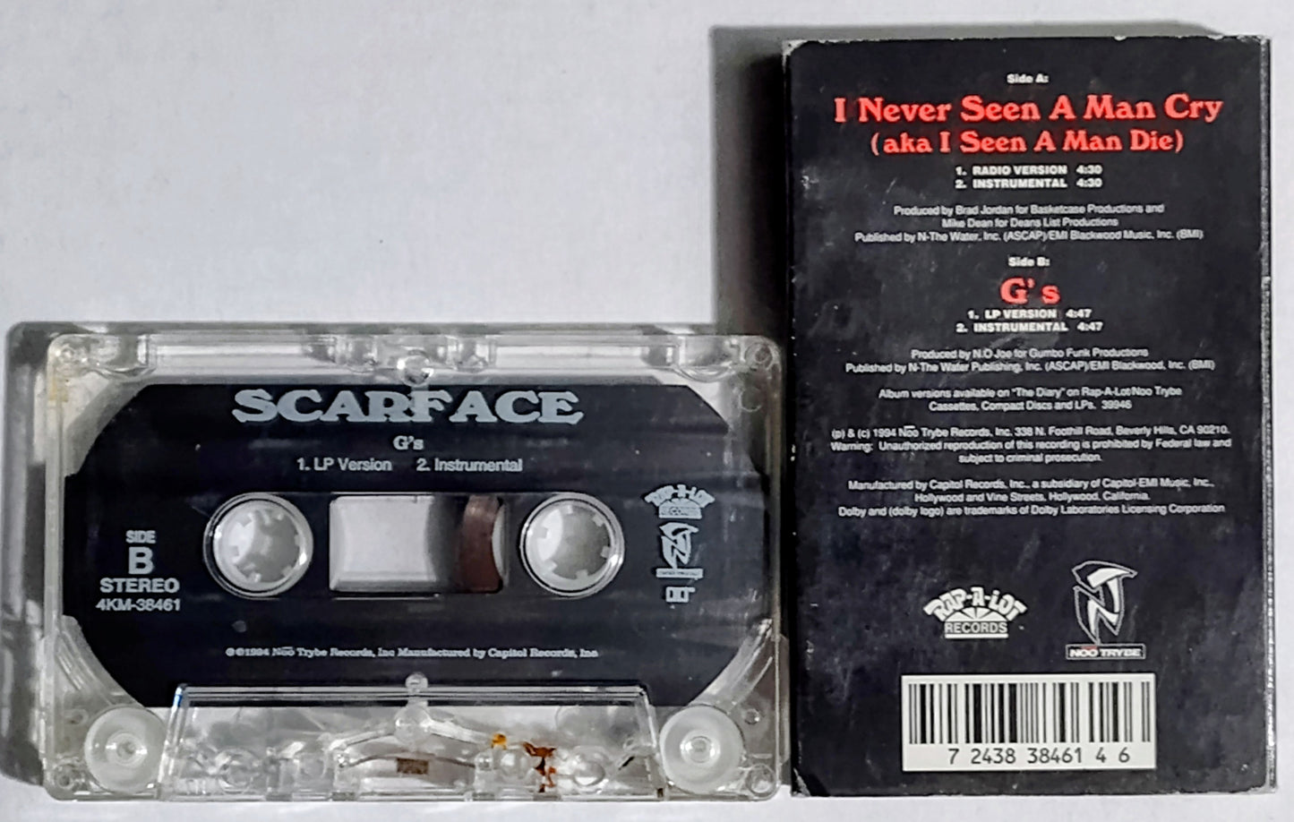 Scarface - “I Never Seen A Man Cry” - CASSETTE TAPE (Single) G+/VG