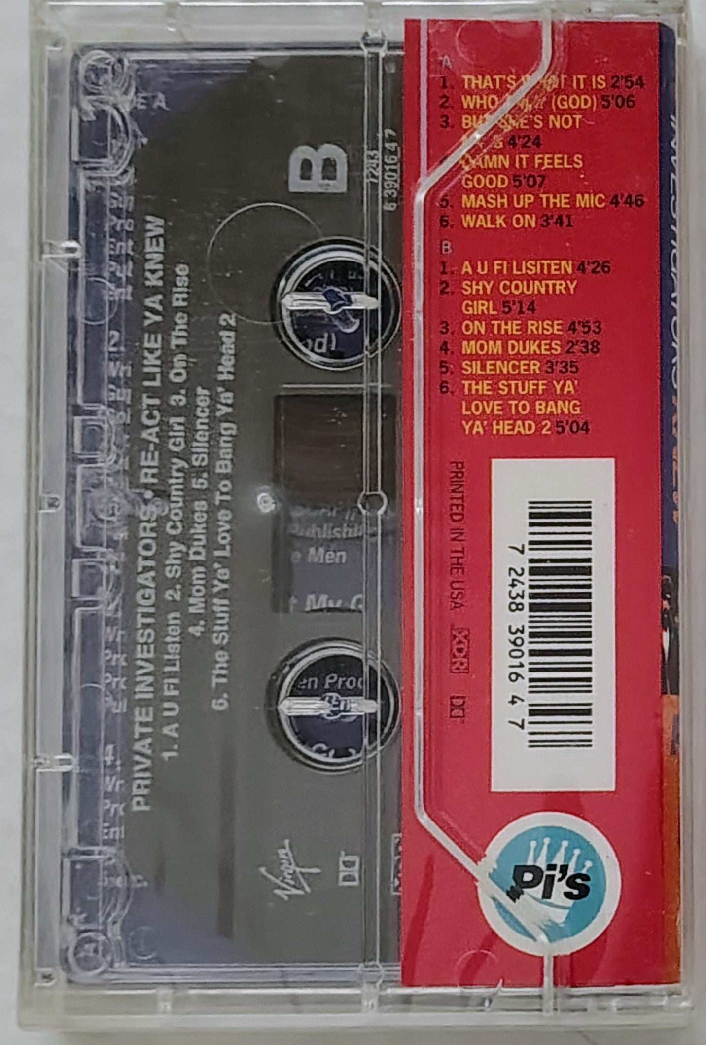 Private Investigators - "React Like Ya Knew" - CASSETTE TAPE NM/M (Sealed;cracked case; price written on cellophane)