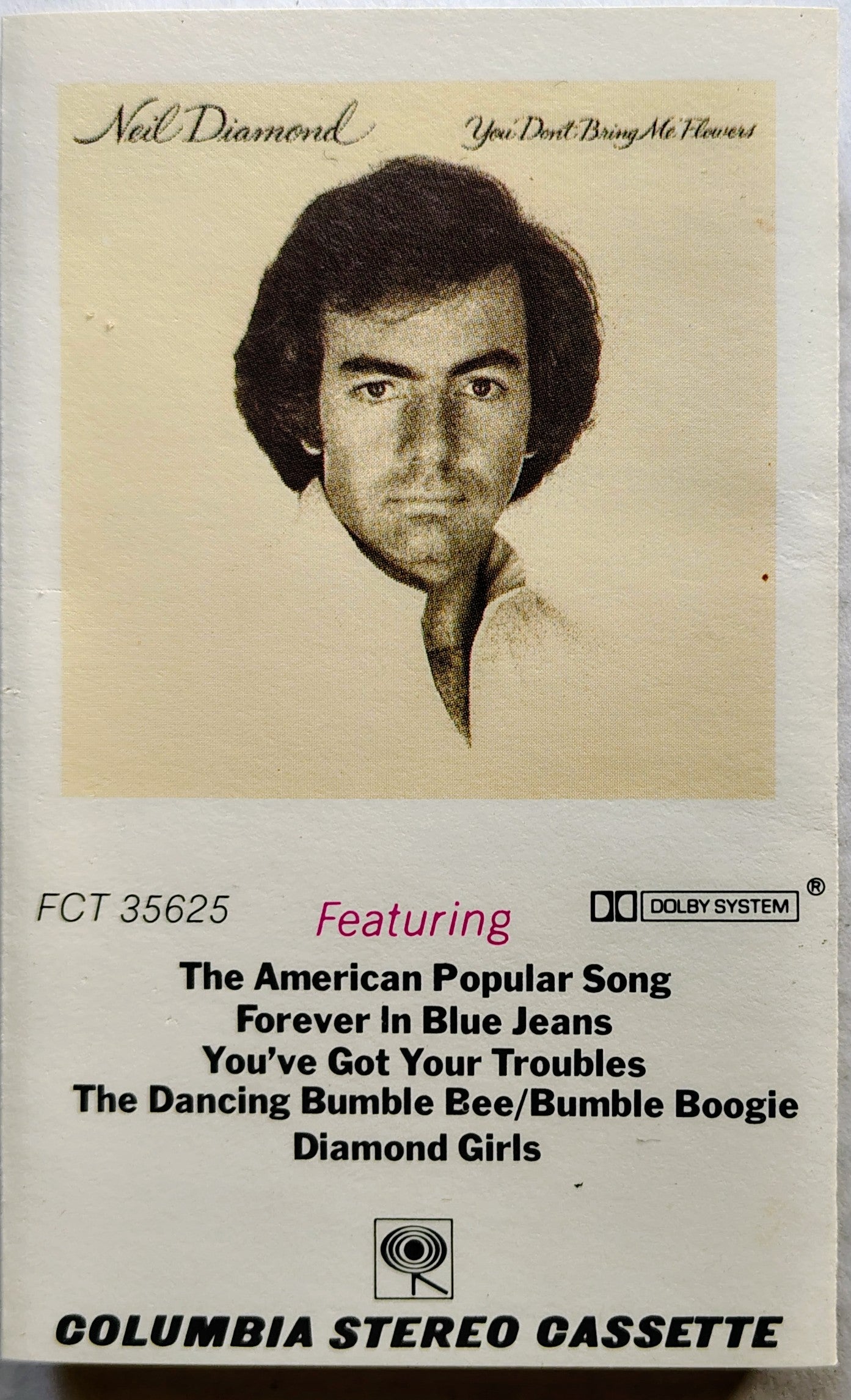 Neil Diamond - "You Don't Bring Me Flowers" - CASSETTE TAPE VG+/G+